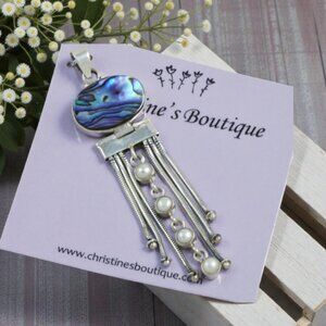 Abalone & Pearl Dangle 925 SS Pendant for Necklace
